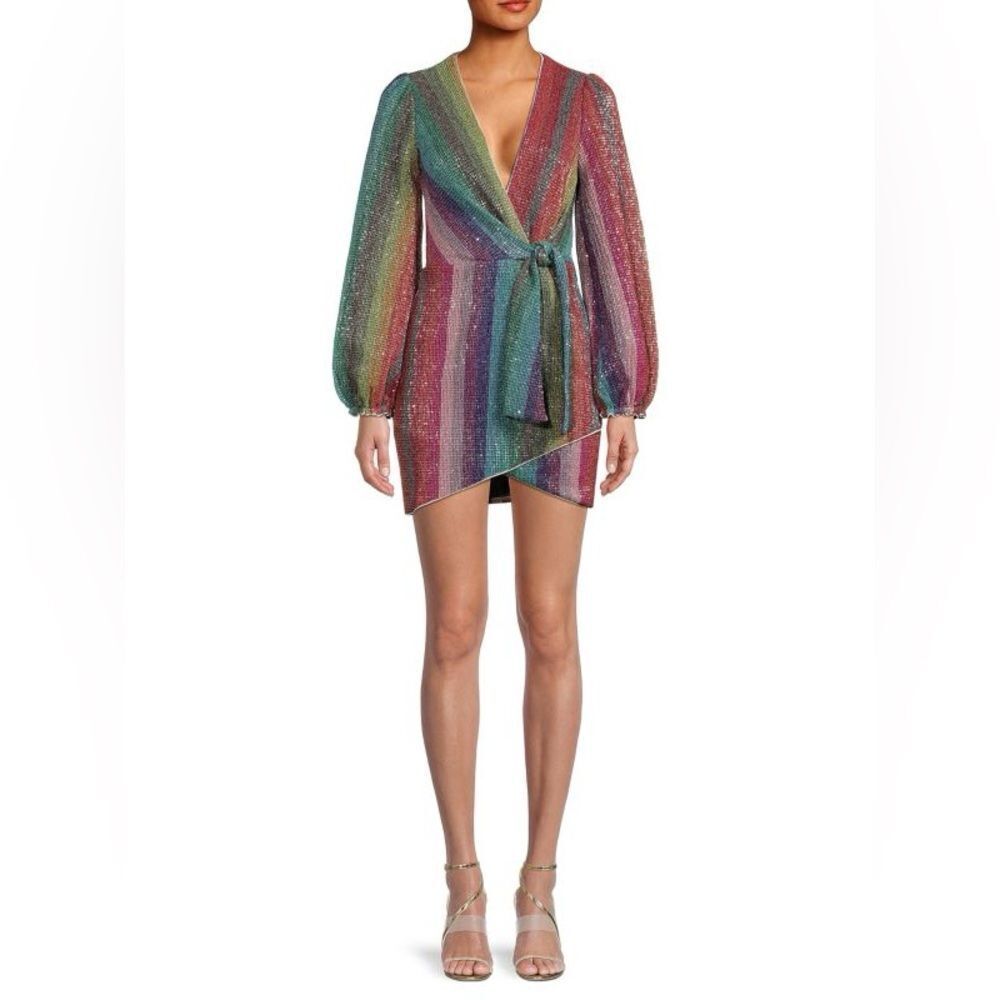 SAYLOR Women's Debbie Shimmer Faux Wrap Party Sequin Mini Dress Size Small
